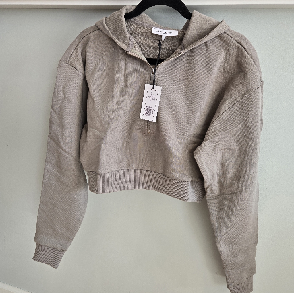 Weworewhat Stone Gray Cropped 1/2 Zip Hoodie Nwt Small